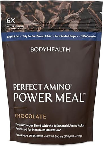 PerfectAmino Power Meal Shake – Novo Sabor Chocolate Amargo com Óleo MCT Carb 10 e Base de Proteína Perfect Amino (20 Porções) - BodyHealth