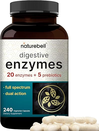 Enzimas Digestivas com Probióticos e Prebióticos | 240 Cápsulas Vegetais – 20 Enzimas | Marca NatureBell - NatureBell