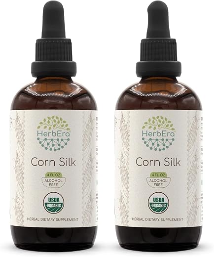 HerbEra - Tintura Orgânica de Seda de Milho B120 | Extrato Livre de Álcool, Gotas Herbais de Alta Potência | Seda de Milho Certificada Orgânica (Zea Mays) Seca (2×4 fl oz)
