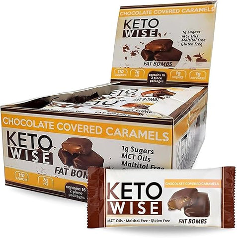 Fat Bombs – Snack de Chocolate com Óleo MCT – Baixo teor de gordura, baixo teor de carboidratos e amigável à dieta Keto – 8g de gordura, 2g de carboidratos líquidos | Caramelos Cobertos de Chocolate, 2 Unidades (Pacote com 16) - Keto Wise