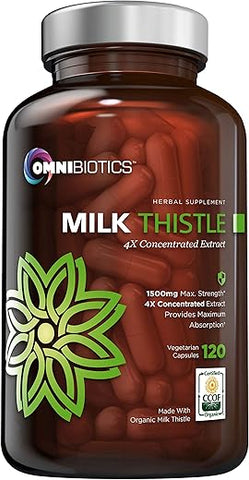 OmniBiotics - Cápsulas de Cardo de Leite Orgânico, Extrato Concentrado 4X de 1500mg com Silimarina é o Suplemento de Cardo de Leite Mais Forte Disponível. Ótimo para Limpeza do Fígado! 120 Cápsulas Vegetarianas