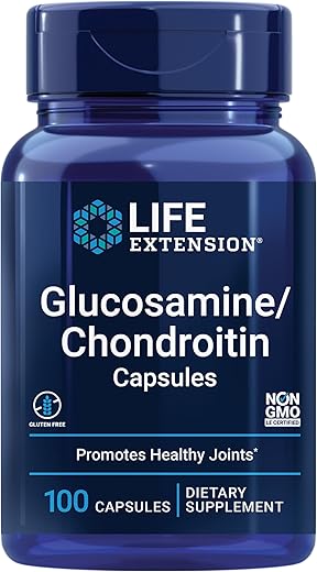 Cápsulas de Glucosamina/Condroitina para Articulações e Cartilagem Saudáveis, Sem OGM, Sem Glúten, 100 Cápsulas - Life Extension
