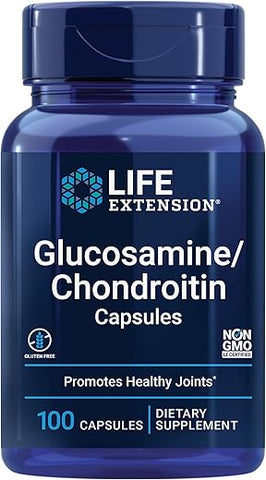 Cápsulas de Glucosamina/Condroitina para Articulações e Cartilagem Saudáveis, Sem OGM, Sem Glúten, 100 Cápsulas - Life Extension