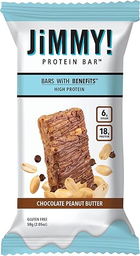 JIMMYBAR - JiMMY’S! Barra de Proteína Funcional – Chocolate Peanut Butter – 12 Unidades – 18g de Proteína, Baixo Teor de Açúcar, Sem Glúten