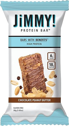 JIMMYBAR - JiMMY’S! Barra de Proteína Funcional – Chocolate Peanut Butter – 12 Unidades – 18g de Proteína, Baixo Teor de Açúcar, Sem Glúten