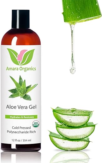 Amara Beauty - Gel de Aloe Vera Orgânico USDA – Rosto, Corpo, Cabelo – 100% Puro, Cuidados Pós-Sol
