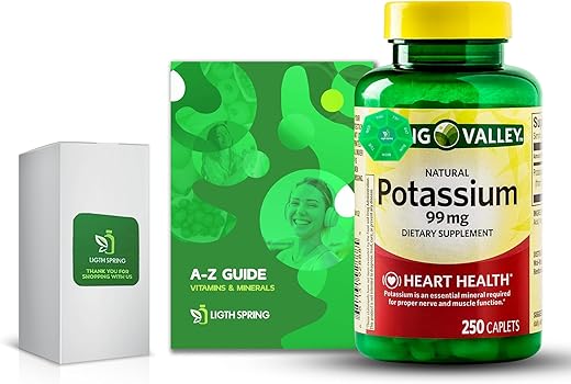 LightSpring - Potássio 99 mg, 250 Comprimidos – Pacote com Vitaminas Exclusivas