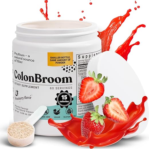 Psyllium em Pó ColonBroom (Morango) – Limpeza do Cólon para Alívio do Inchaço | 100% Natural | 200g