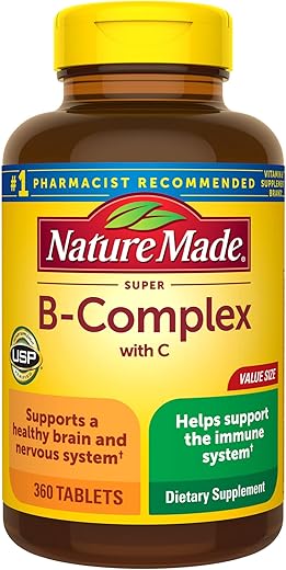 Super B Complex com Vitamina C e Ácido Fólico, Suplemento Dietético para Suporte Imunológico, 360 Comprimidos, Fornecimento de 360 Dias - Nature Made