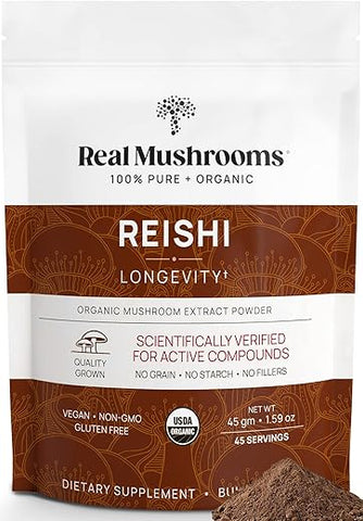 Reishi em Pó – Extrato de Cogumelo Orgânico com Potente Reishi Vermelho para Longevidade, Humor e Sono – 100% Natural e Eficaz - Real Mushrooms