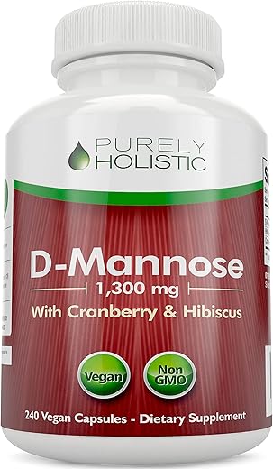 Purely Holistic - D Mannose 1300mg – Cápsulas 3 em 1 com Cranberry – Fórmula D-Mannose – 60 cápsulas