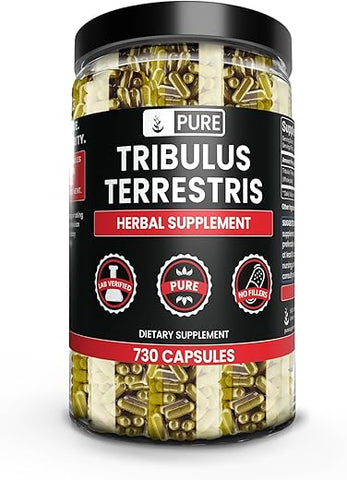 PURE ORIGINAL INGREDIENTS - Tribulus Terrestris Puro com Ingredientes Originais, Sem Preenchedores de Magnésio ou Arroz, Sempre Puro, Verificado em Laboratório (730 Cápsulas)