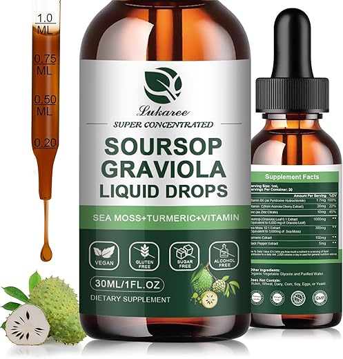 Lukaree - (2 Pacotes) Extrato Líquido de Folha de Graviola Soursop + Musgo do Mar Botânico Puro para Suporte Celular : Pure Botanical