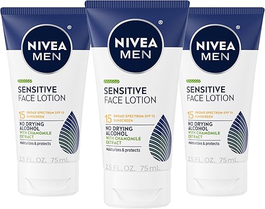 Loção Facial Sensível com FPS 15, Protetor Solar de Amplo Espectro, Kit com 3 Tubos de 75 ml - Nivea Men