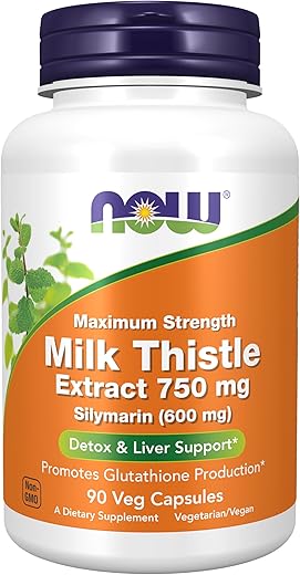 Extrato de Cardo Mariano 750 mg Silimarina (600 mg), Máxima Potência – 90 Cápsulas Vegetais - NOW Foods