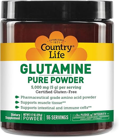 Glutamina Pura em Pó – 275g, 55 Porções - Country Life