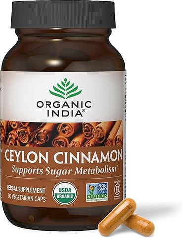 Canela Ceylon Herbal – Vegano, Sem Glúten, Kosher – Certificado Orgânico USDA, Não-OGM – 90 Cápsulas - ORGANIC INDIA