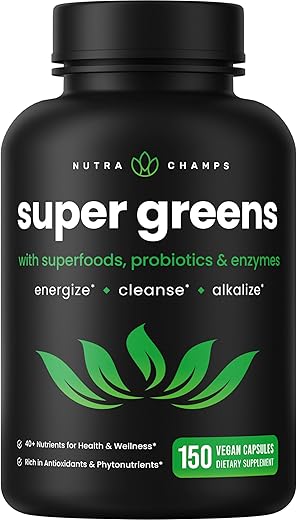 NutraChamps - Cápsulas de Super Verdes Orgânicos – 40 Super Alimentos | Marca: Organic Super Greens | 40g
