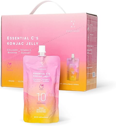 E EVERYDAZE - EVERYDAZE Gel de Colágeno com Vitamina C de Pêssego | Vegano, 10 Calorias, 0 Açúcar | 10 Pacotes | Lanche Bebível Saudável para Dieta, Controle de Peso