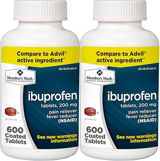 Sam's West - Ibuprofeno Revestido Member’s Mark 200mg – Alívio da Dor e Redutor de Febre (2 frascos – 1200 comprimidos)