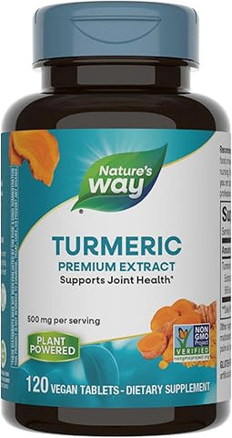 Nature's Way - Nature’s Way Extrato Premium de Cúrcuma – Suporte para Articulações – Verificado pelo Projeto Non-GMO – 500 mg por Porção – Comprimidos de Cúrcuma para Articulações – Livre de Glúten – 120 Comprimidos