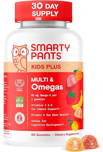 Kids Multivitaminas Gomas – Fórmula Aprimorada: Ômega 3 (DHA/EPA), Vitaminas D3, C, B12, B6, A, K | SmartyPants Kids Gomas Multivitamínicas Aprimoradas - SmartyPants