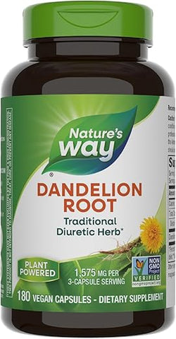 Nature's Way - Nature’s Way Dandelion Root – Diurético Tradicional, Vegano, 180 Cápsulas (Embalagem Pode Variar)