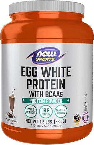 Sports Nutrition – Proteína de Clara de Ovo, 20g com BCAAs, Pó de Chocolate Cremoso, 1,5 Libras - NOW Foods