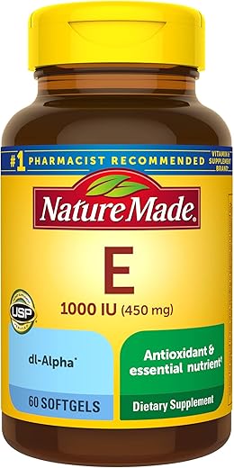 Vitamina E 450 mg (1000 UI) dl-Alpha Softgels, 60 Unidades para Suporte Antioxidante (Pacote com 3) - Nature Made
