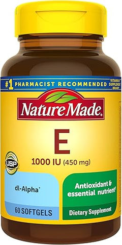 Vitamina E 450 mg (1000 UI) dl-Alpha Softgels, 60 Unidades para Suporte Antioxidante (Pacote com 3) - Nature Made