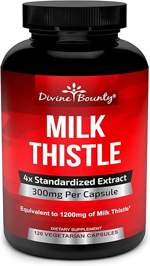 Cápsulas de Cardo Mariano Puro 1200mg – Extrato Concentrado 4X (Padronizado) – 120 Cápsulas Vegetarianas - Divine Bounty