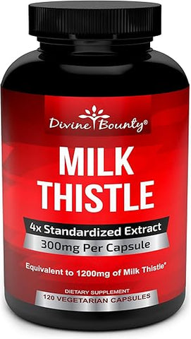 Cápsulas de Cardo Mariano Puro 1200mg – Extrato Concentrado 4X (Padronizado) – 120 Cápsulas Vegetarianas - Divine Bounty