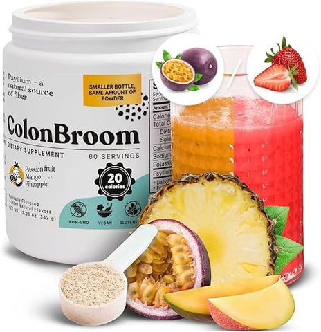 ColonBroom - Psyllium Husk Powder com Stevia (Frutas Tropicais) – Limpeza do Cólon para Alívio do Inchaço |