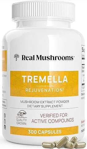 Extrato de Cogumelo Tremella (300 un) Mistura de Cogumelos para Suporte Imunológico, Cérebro e Pele – Vegano, Não-OGM, Suplementos de Cogumelos Orgânicos para Humanos – Suporte Imunológico - Real Mushrooms