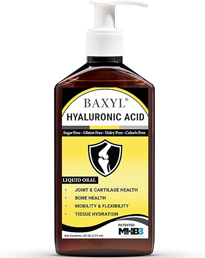 Ácido Hialurônico Líquido para Alívio das Articulações (Vegano, Sem Glúten, Não-OGM, Oral Patenteado MHB3) | 180 ml, Fornecimento de 36 Dias - BAXYL