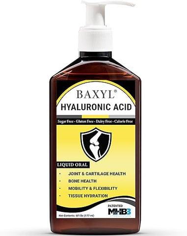 Ácido Hialurônico Líquido para Alívio das Articulações (Vegano, Sem Glúten, Não-OGM, Oral Patenteado MHB3) | 180 ml, Fornecimento de 36 Dias - BAXYL