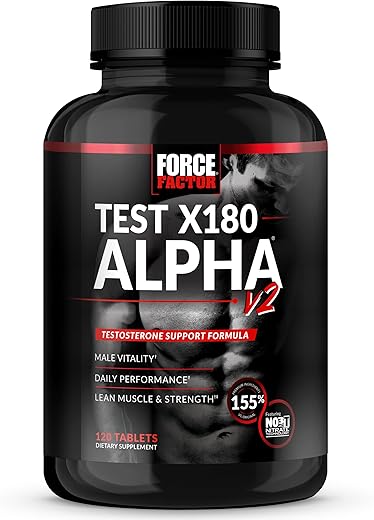 Force Factor - FORCE FACTOR Test X180 Alpha v2 – T-Support para Homens, Suplemento para Aumentar Força, Estimular Óxido Nítrico e Melhorar Desempenho Diário, 120 Comprimidos