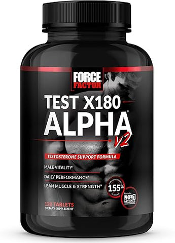 Force Factor - FORCE FACTOR Test X180 Alpha v2 – T-Support para Homens, Suplemento para Aumentar Força, Estimular Óxido Nítrico e Melhorar Desempenho Diário, 120 Comprimidos