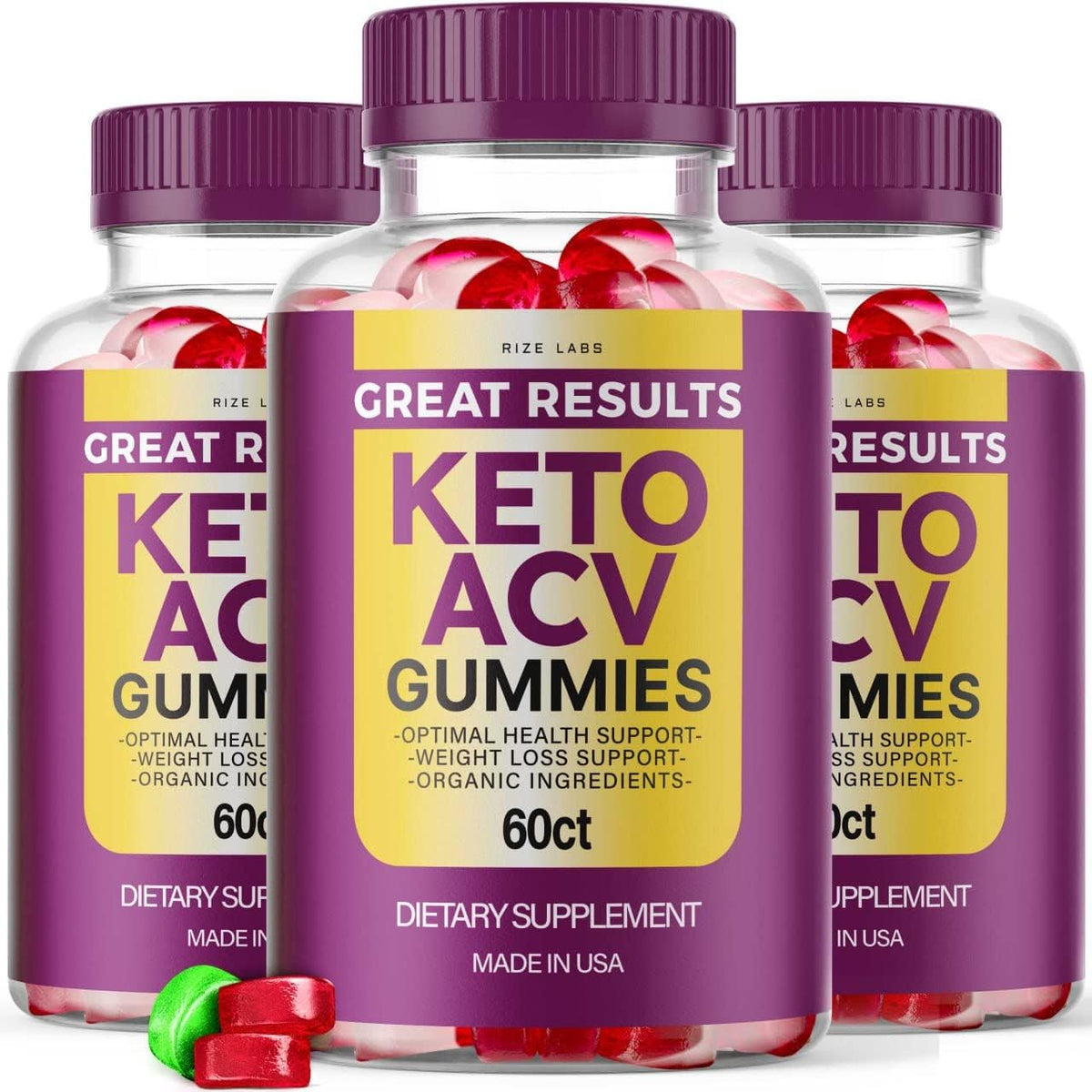 rize labs - (3 Pacotes) Gummies Avançados de Vinagre de Maçã Great Results Keto ACV – 180 Gummies
