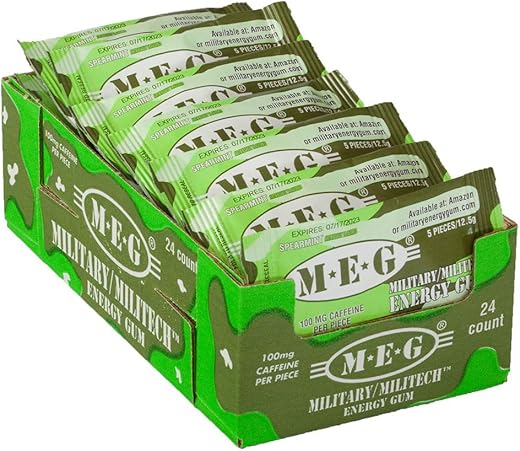 Goma Energética Militar | 100mg de Cafeína por Unidade Aumenta Energia Melhora Desempenho Físico Hortelã 24 Pacotes (120 Unidades) - MEG