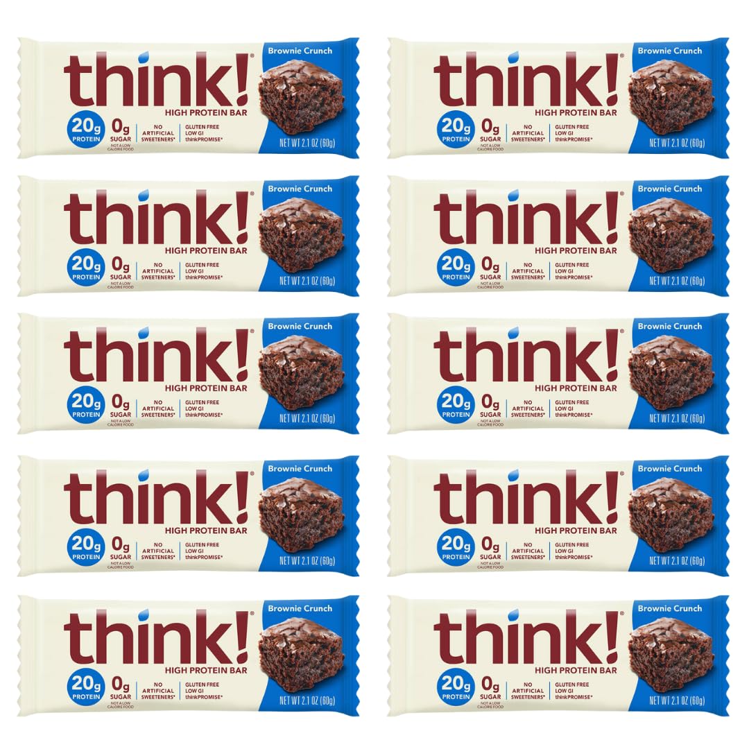Generic - Think! Barras de Proteína, Snacks de Alta Proteína, Sem Glúten, Amigáveis ao Kosher, Brownie Crocante, Barras Nutricionais, 60g por Barra – 20 Unidades