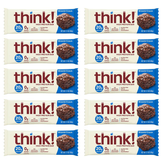 Generic - Think! Barras de Proteína, Snacks de Alta Proteína, Sem Glúten, Amigáveis ao Kosher, Brownie Crocante, Barras Nutricionais, 60g por Barra – 20 Unidades