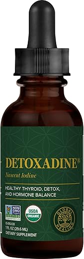 Global Healing Center - Detoxadine Global Healing – Suplemento Líquido de Iodo Nascente Orgânico para Suporte da Tireoide, Desintoxicação, Saúde do Metabolismo e Melhor Sono – Não-OGM, Vegano, 200 Porções