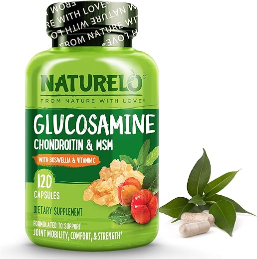 Glucosamina Condroitina MSM com Boswellia e Vitamina C – Suplemento para Suporte das Articulações – 120 Cápsulas - NATURELO