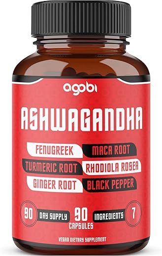 agobi - Ashwagandha Extrato Cápsulas 8050mg – 7 Ervas Combinadas Fenacho, Maca, Cúrcuma, Rodiola, Gengibre | Potencialize sua saúde com a marca líder