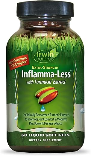 Inflamma-Less Extra Forte com Extrato de Turmacin – 60 Cápsulas Líquidas – para um Estilo de Vida Ativo - Irwin Naturals