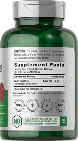 Horbäach Red Yeast Rice 1200 mg | 120 Capsules | Non-GMO, Gluten Free Supplement