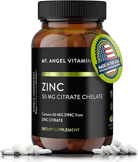 Citrato de Zinco 50mg – Quelato de Citrato de Zinco – 60 Comprimidos Vegetarianos - Mt. Angel Vitamins