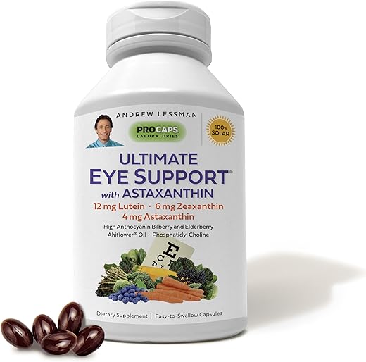 Ultimate Eye Support com Astaxantina 180 Softgels – 12mg Luteína, 6mg Zeaxantina, 4mg Astaxantina, Mirtilo, Nutrientes Essenciais para a Saúde Ocular - ANDREW LESSMAN