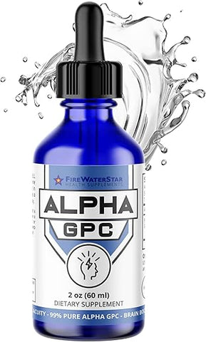 FIREWATERSTAR HEALTH SUPPLEMENTS - FWS Alpha GPC Choline – Gotas Líquidas para Memória e Concentração – Suplemento Cerebral de Ação Rápida – 99% Puro L Alpha-GPC – 300mg – 30 Dias de Fornecimento